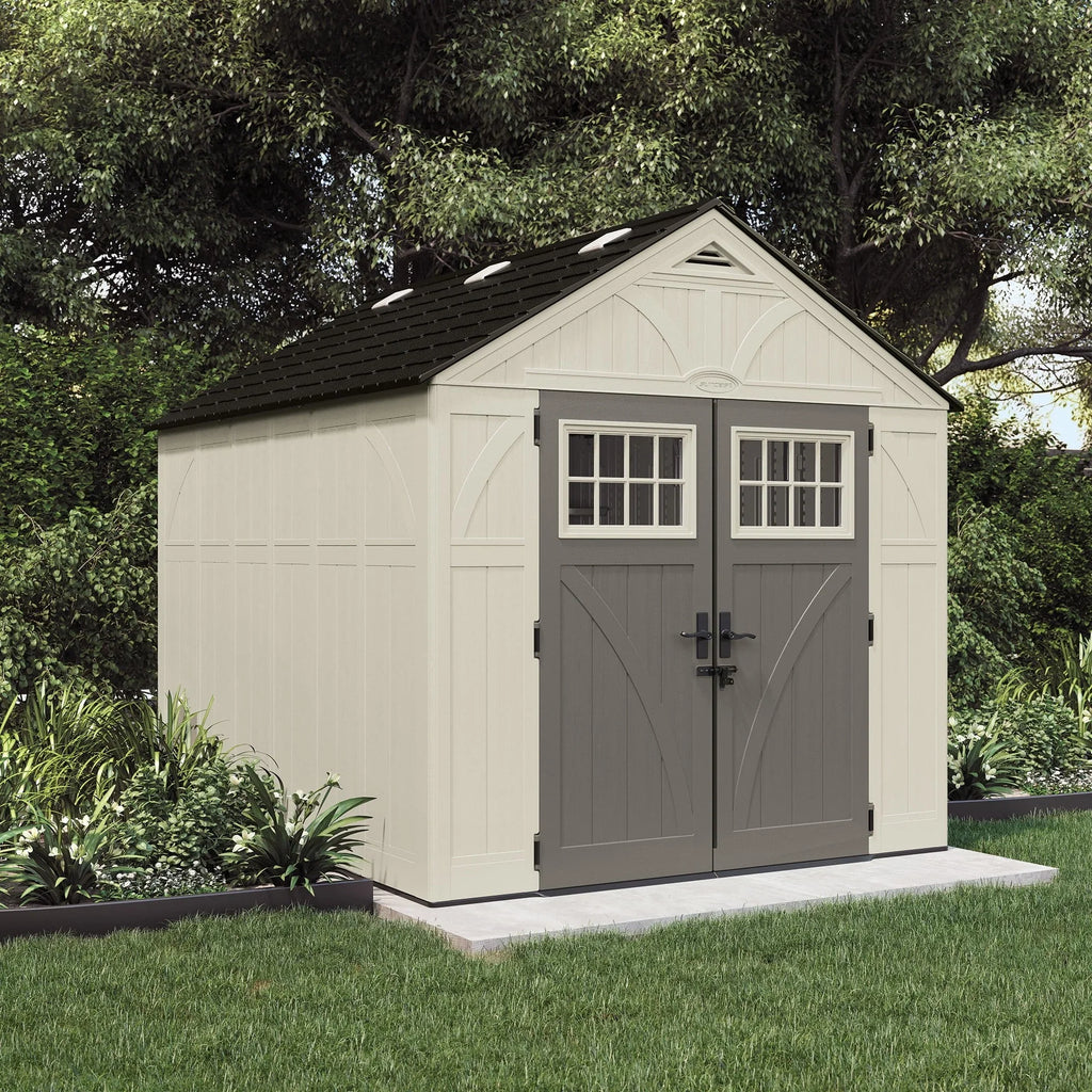 Suncast Metal and Resin Storage Shed, Vanilla, 8ft x 10ft, 547 Cu. ft. coverage area