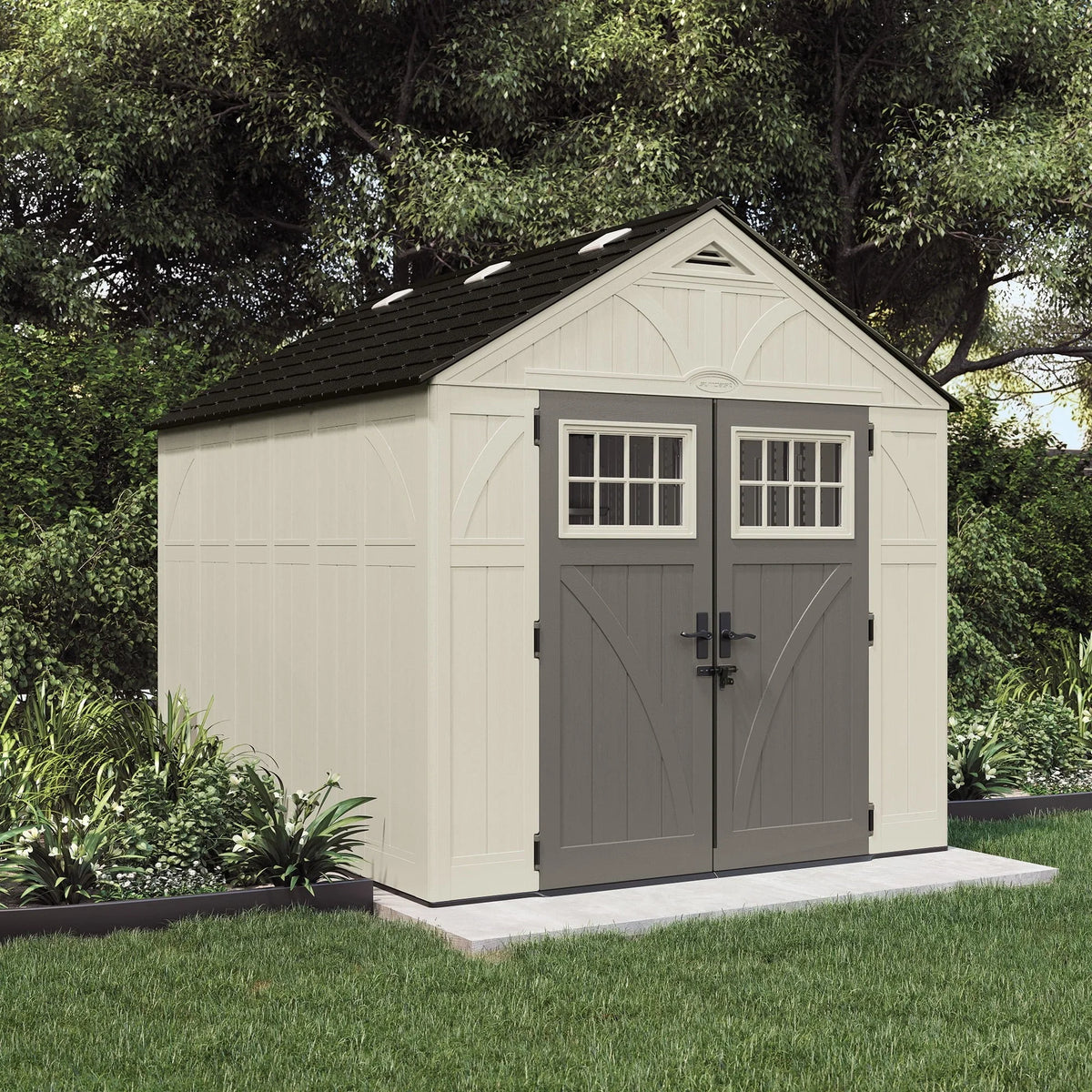 Suncast Metal and Resin Storage Shed, Vanilla, 8ft x 10ft, 547 Cu. ft. coverage area