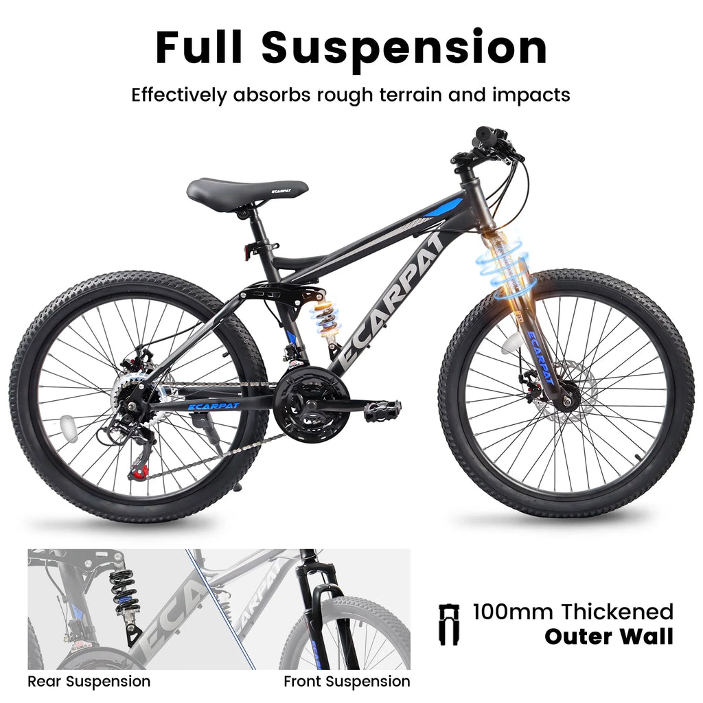 Juuar 26" Mountain Bike for Men, 21 Speed Disc Brake MTB, Full Suspension Steel Frame City Bike Bicycle for Adults, Gray