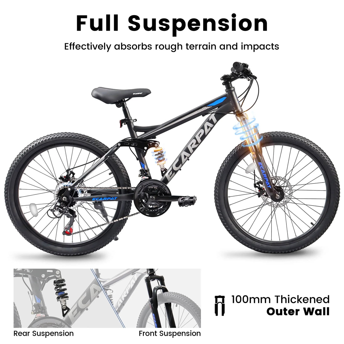 Juuar 26" Mountain Bike for Men, 21 Speed Disc Brake MTB, Full Suspension Steel Frame City Bike Bicycle for Adults, Gray