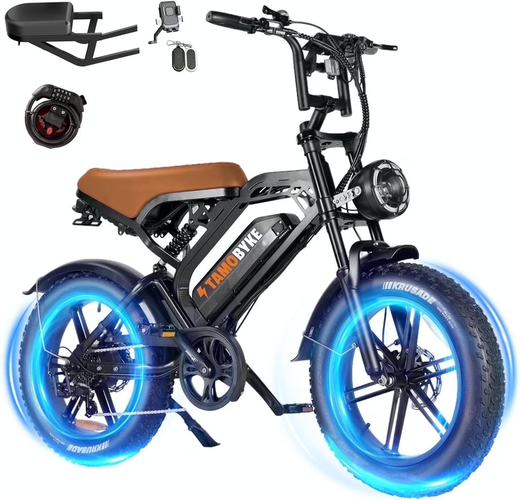 Tamobyke Electric Bike for Adults,Peak 1500W 28mph Mountain Ebike,48V 15.6AH 20" Fat Tire Electric Bicycle Full Suspension UL2849