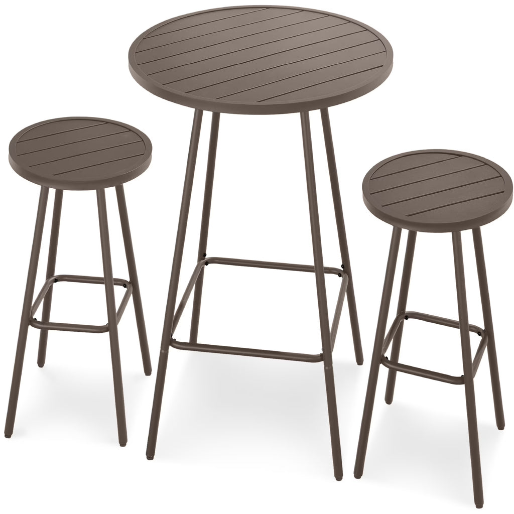 Best Choice Products 3-Piece Steel Patio Bar Height Round Bistro Set w/ Backless Stools, Slatted Design - Black