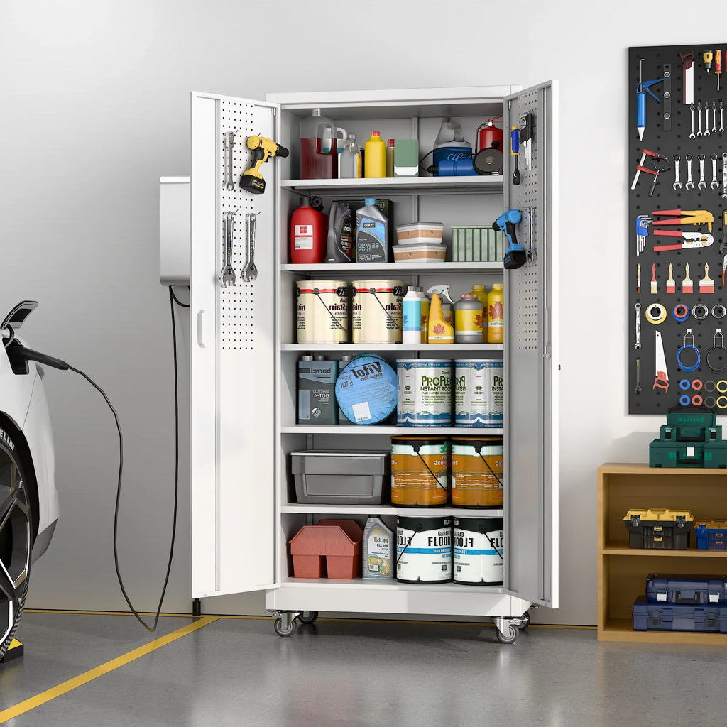 GangMei 71 inches Tall Metal Rolling Garage Storage Cabinets with Locking Doors and 5 Adjustable Shelves, Metal Storage Cabinet for Garage, Office, Home, Classroom, Assemble Required(Black)