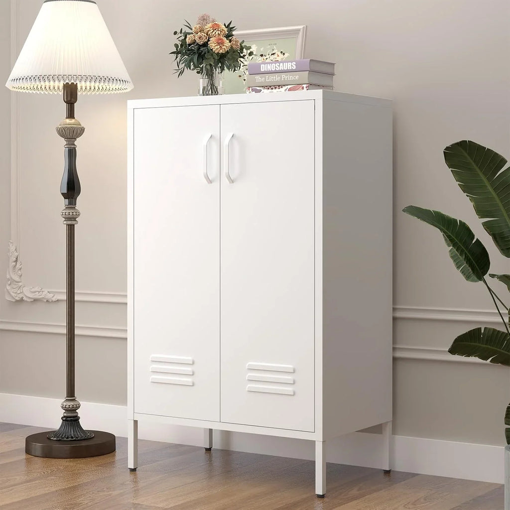 Marcree Green Metal Cabinet,2 Door Accent Cabinet,Metal Locker Cabinet with Legs,Sideboard Cabinet with Adjustable Shelves,Locker Storage Cabinet for Living Room,Entryway