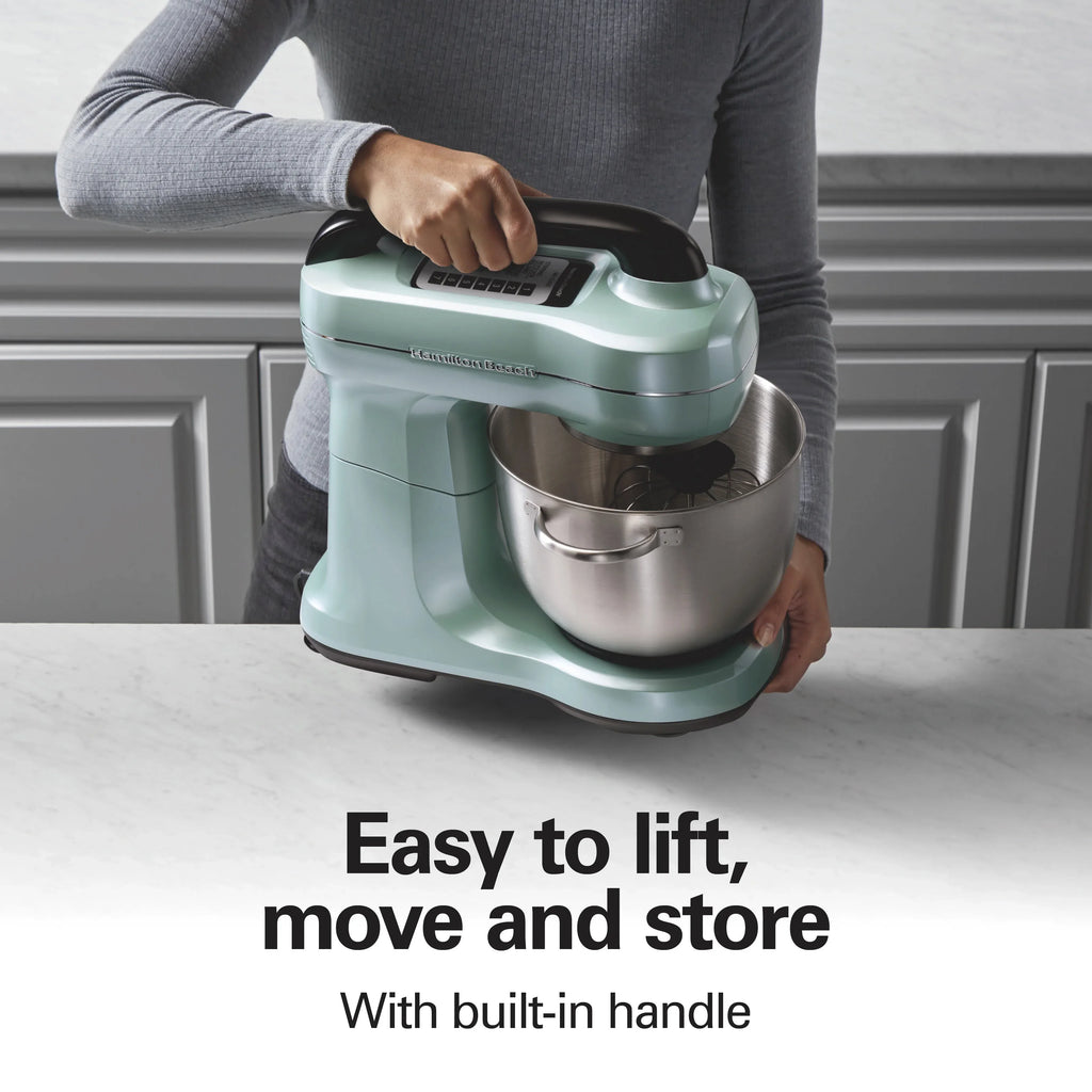 Hamilton Beach 4 Quart Stand Mixer for Kitchen, 7 Speeds, Tilt-Head, Dough Hook, Whisk & Flat Beater, Black