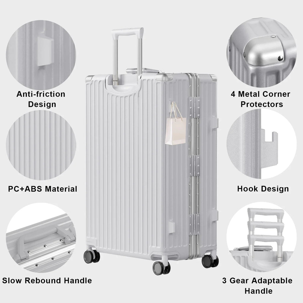 Luggage Aluminium Frame PC ABS Hardshell Suitcase with Spinner Wheels TSA Lock Zipperless Luggage 28 inch Silver