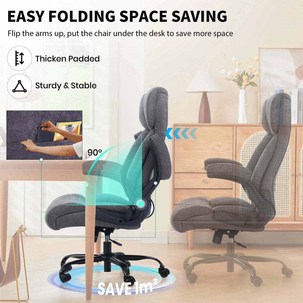 Ninecer 500lbs Big and Tall Office Chair with Inflatable Lumbar Support, Ergonomic Executive Desk Chair with Extra Wide Seat, Adjustable Height Computer Chair, Heavy Duty Leather Office Chair, Black