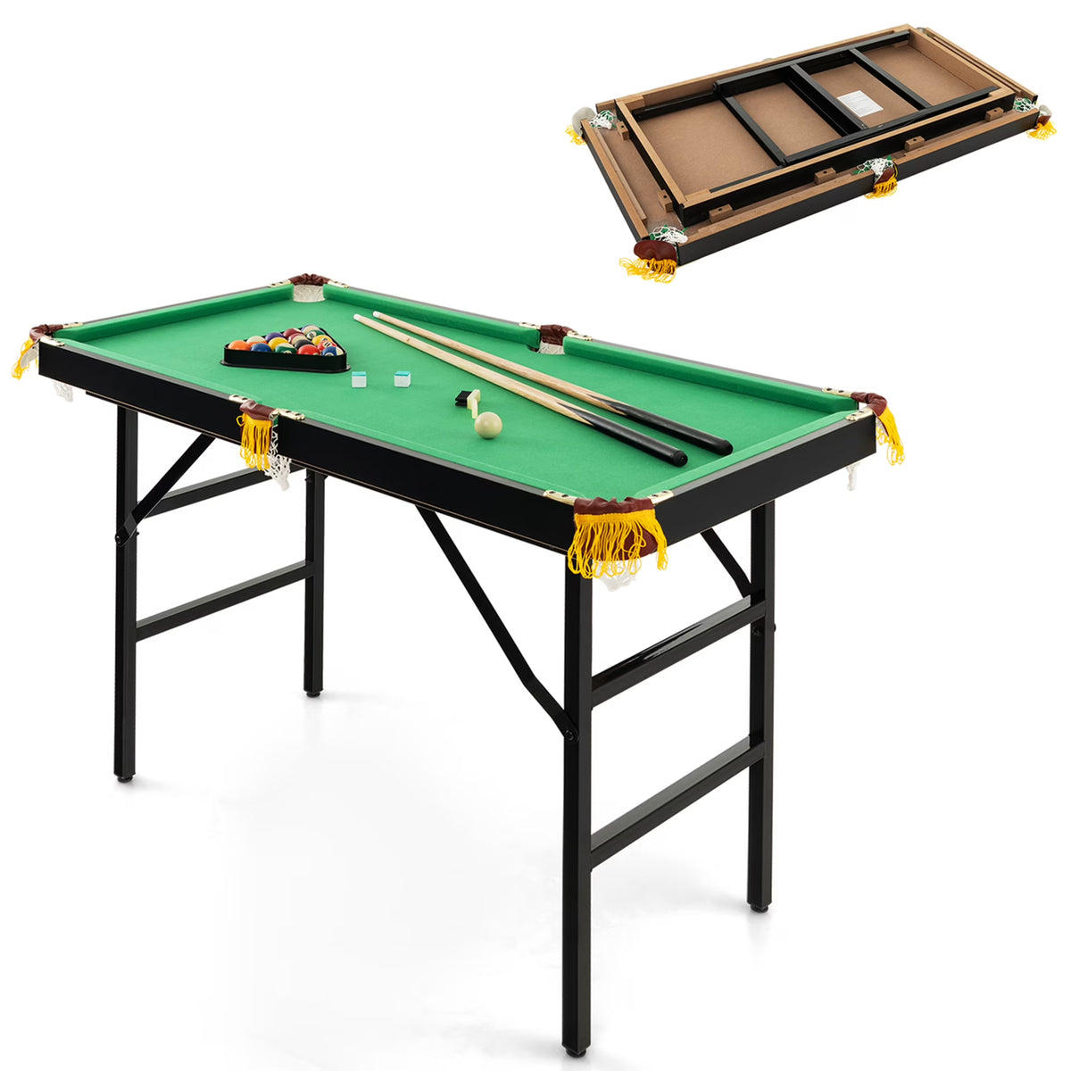 Costway 47" Folding Billiard Table Pool Game Table for Kids w/ Cues & Chalk & Brush
