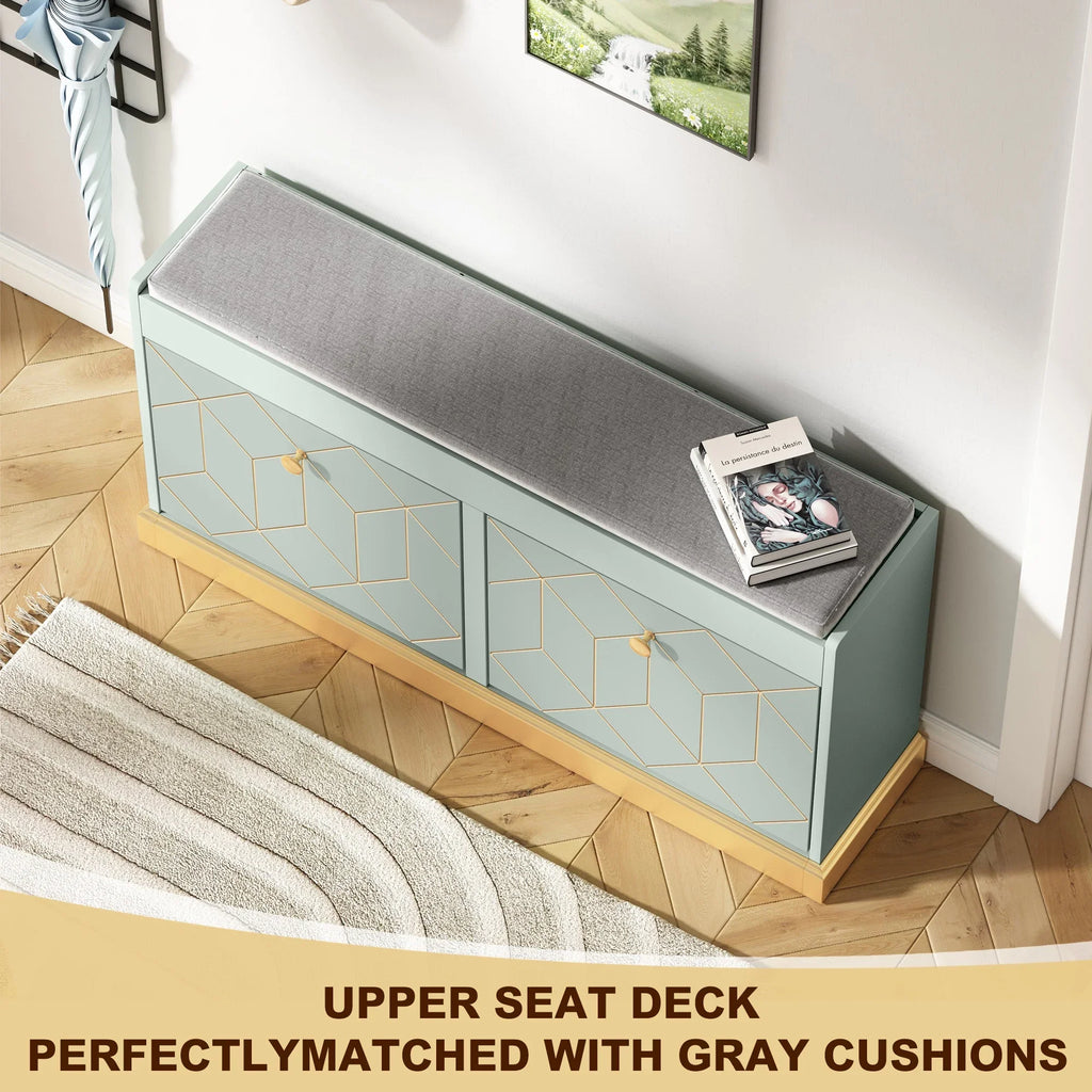 HLR White Shoe Cabinet, Shoe Cabinet with 2 Drawers Shoe Storage, Entryway Bench with Padded Seat