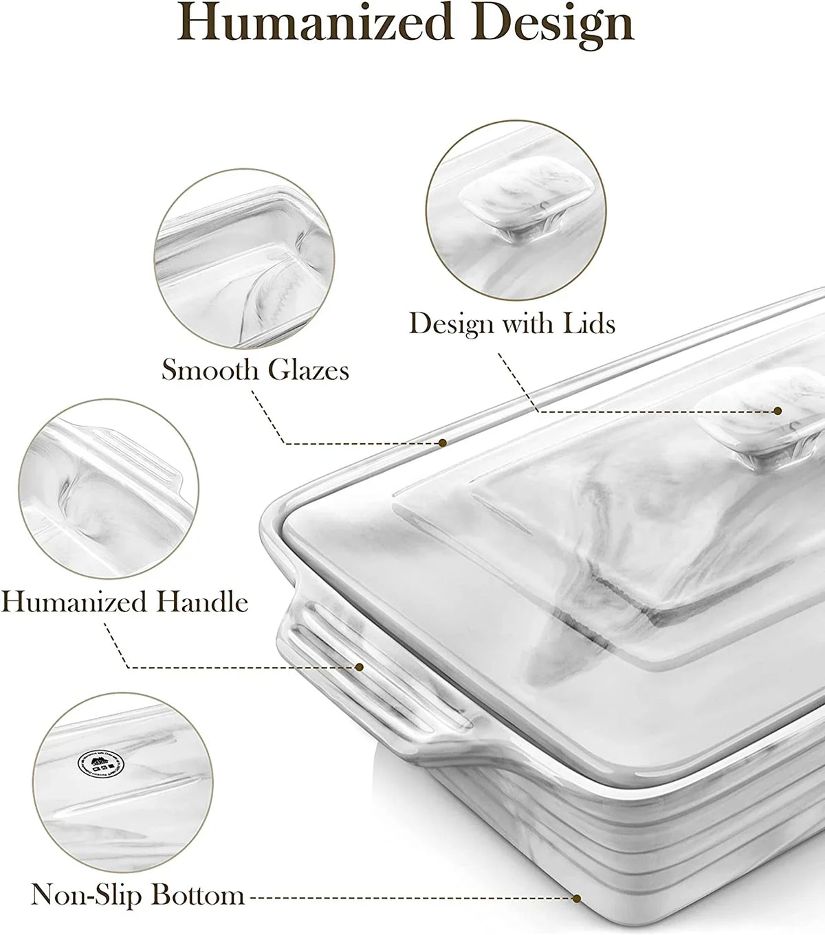 Large Ceramic Casserole Dish with Lid, 4.4 Quart Baking Pan for Oven, Microwave & Dishwasher