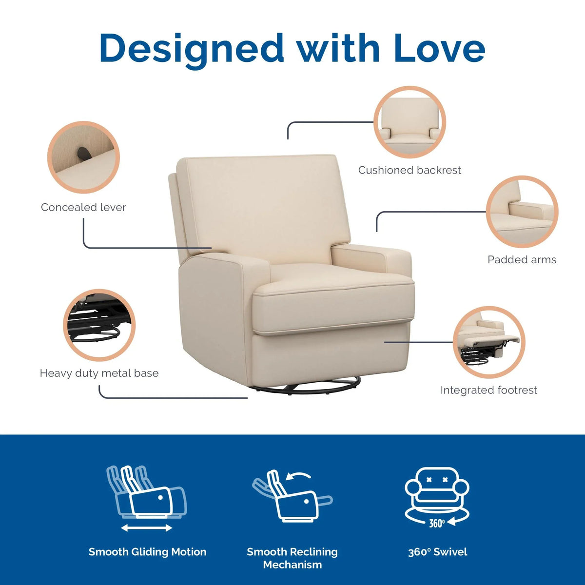 Baby Relax Rylan 4-in-1 Swivel Glider Rocker Recliner Chair