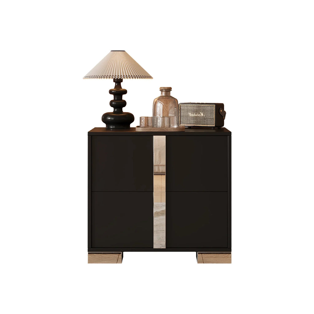 Elegant Nightstand with Metal Handle, Mirrored Bedside Table with 2 Drawers for Bedroom, Living Room, End Sofa Side Table for Living Room, Office, White