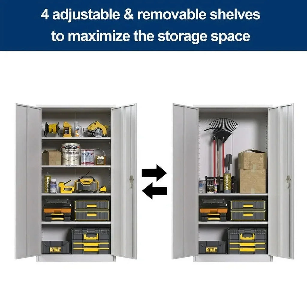 GAEANET 2 Door Metal Storage Cabinet with 5 Adjustable Shelves &Pegboard, 71" H"32" W"16" D Locking Steel Garage Cabinet, for Garage,Office,Home,Gym,School, File Cabinet,Assembly Required, Black