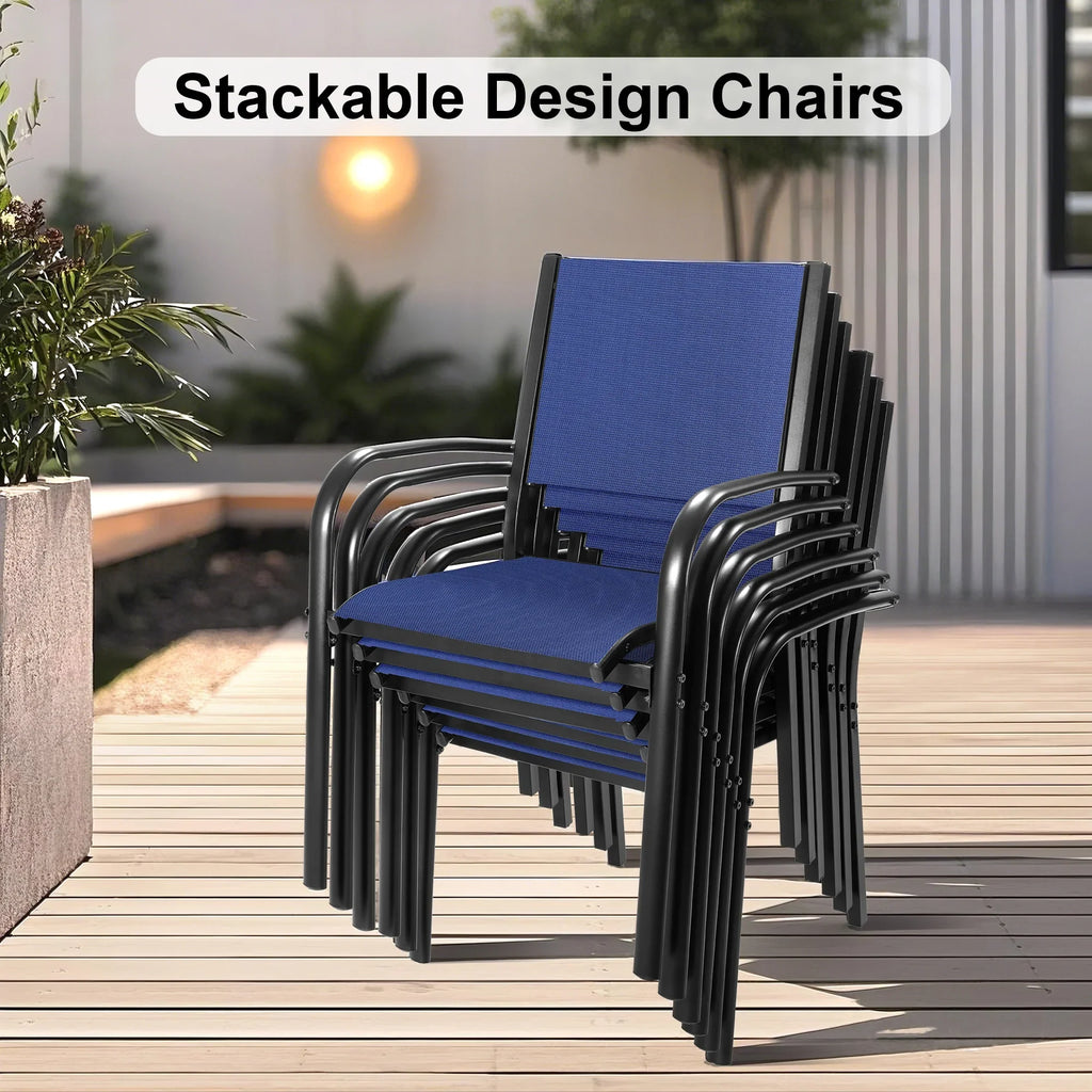 Seizeen 7-Piece Outdoor Table and Chairs, Patio Table Set with 6 Rattan Chairs, All-weather Outdoor Patio Dining Sets Rectangular Metal Table with Acacia Wood Top, Umbrella Hole, Gray