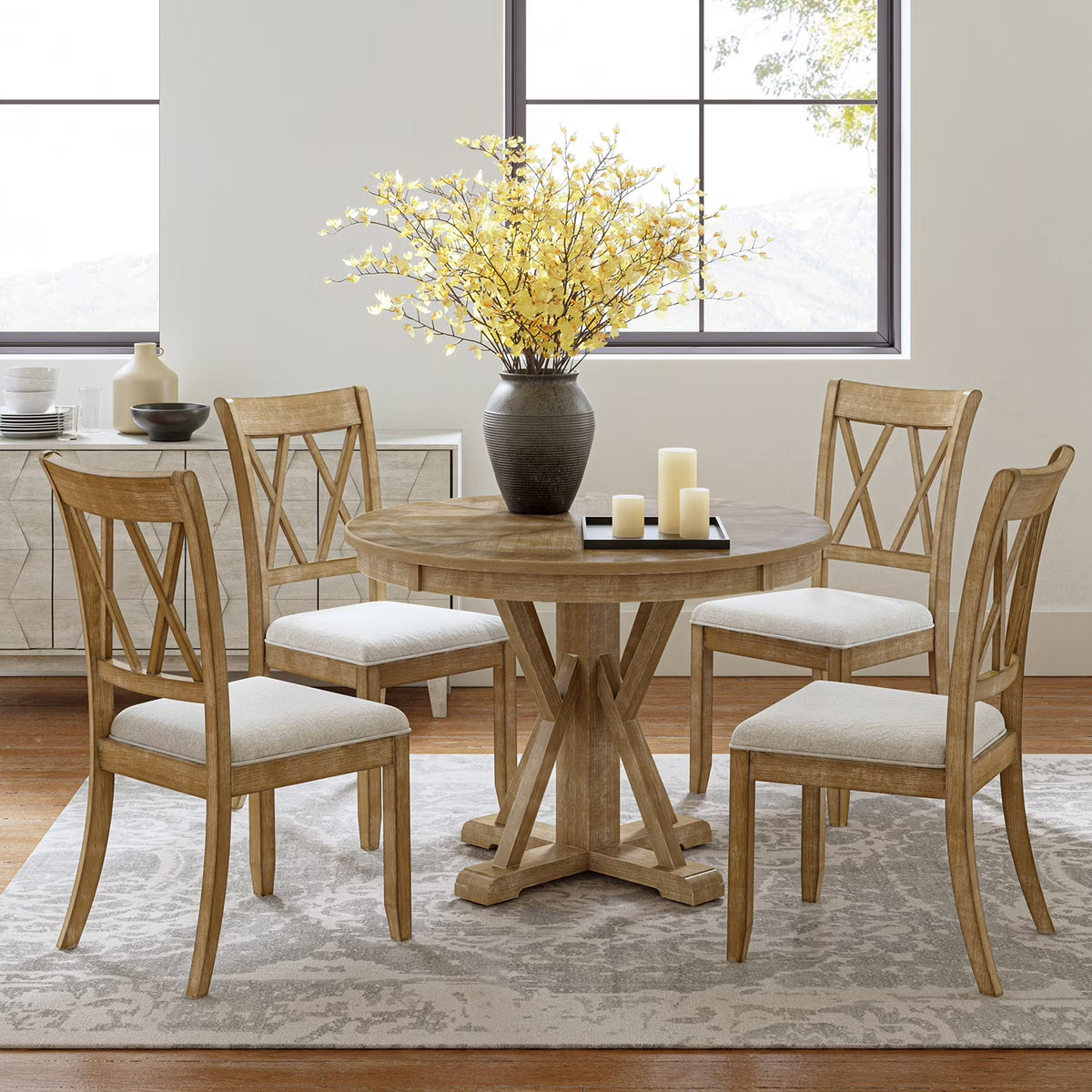 Farmhouse Solid Wood Dining Chairs Upholstered Armless Side Chairs Set of 4 Crossing High Backrest Living Room Kitchen