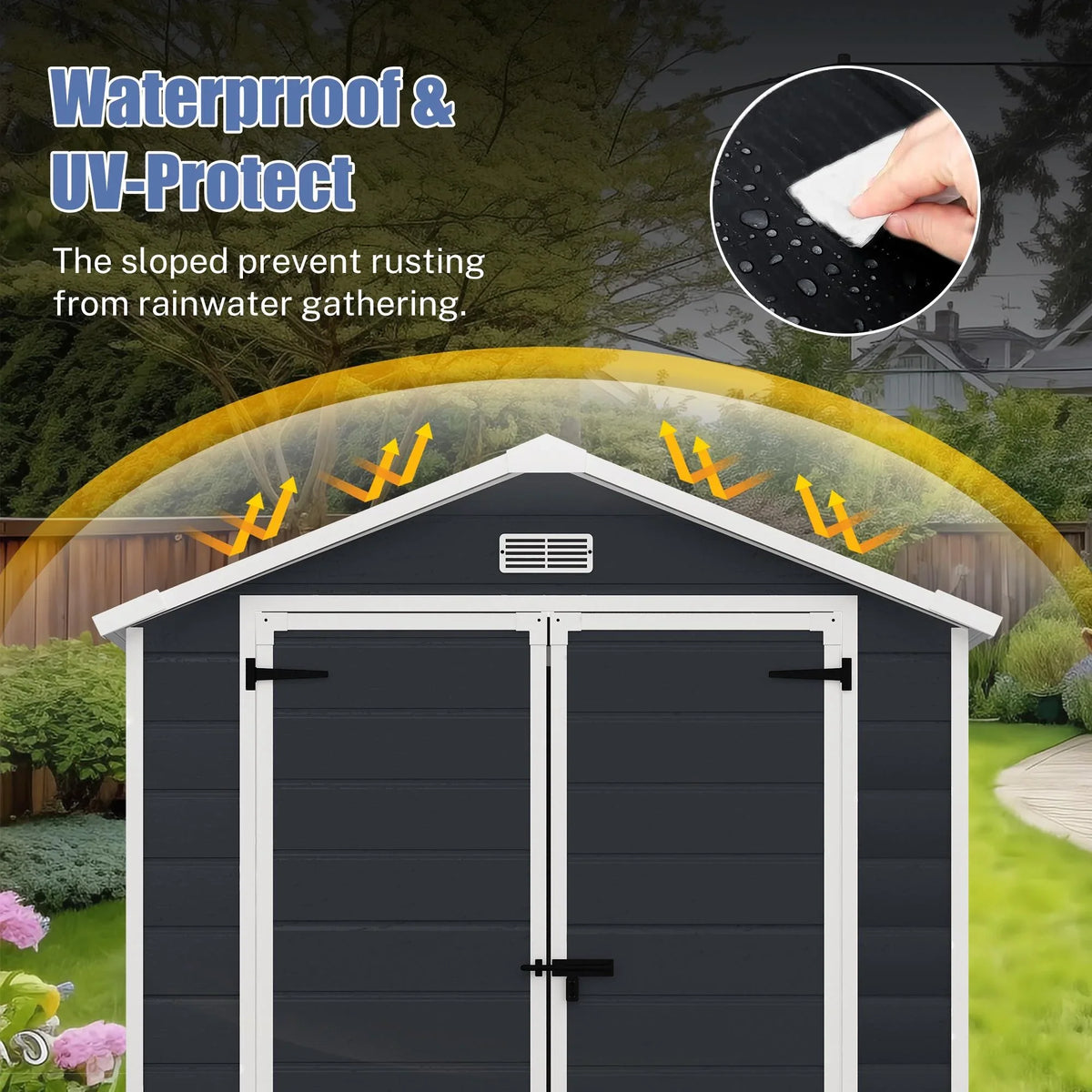 Syngar Outdoor Storage Shed with Lockable Doors, Dark Gray