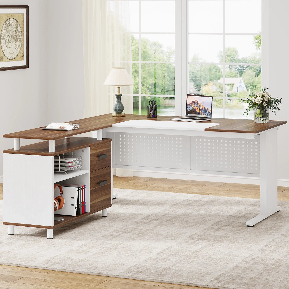 Tribesigns Executive Desk, Large Computer Desk with File Cabinet, Executive Office Desk with Storage Cabinet, Business Furniture Desk Workstation for Home Office