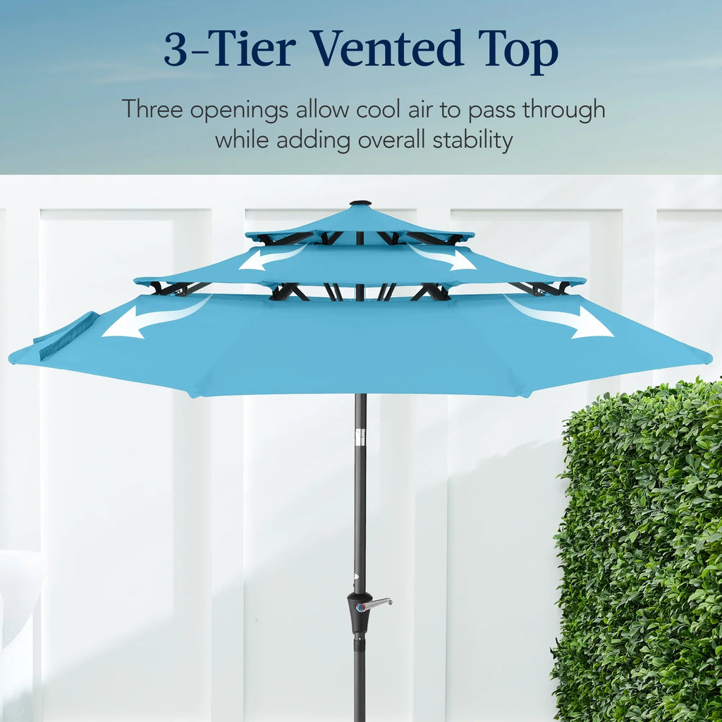 Best Choice Products 10ft 3-Tier Patio Umbrella, Market Sun Shade w/ Tilt Adjustment, Easy Crank - Red