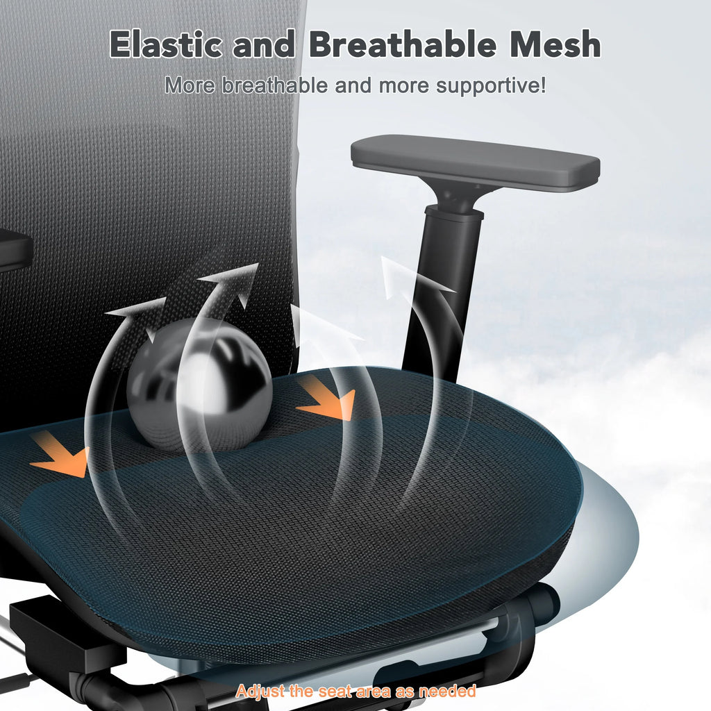 EVMORE Ergonomic Office Chair, Computer Desk Chair with Lumbar Support, Adjustable Headrest, and Breathable Mesh Back - 400 lbs Capacity, Black(with Footrest/3D Armrest)