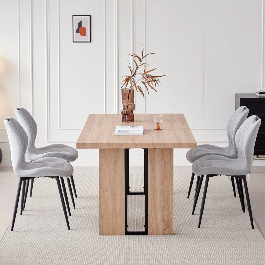 5pcs Rectangle Dining Table Chairs Set for 4, 63" Farmhouse Wood Kitchen Table with 4 Upholstered Mid Century Modern Boucle Chairs for Dinner, Living Dining Room, Apartment, Beige