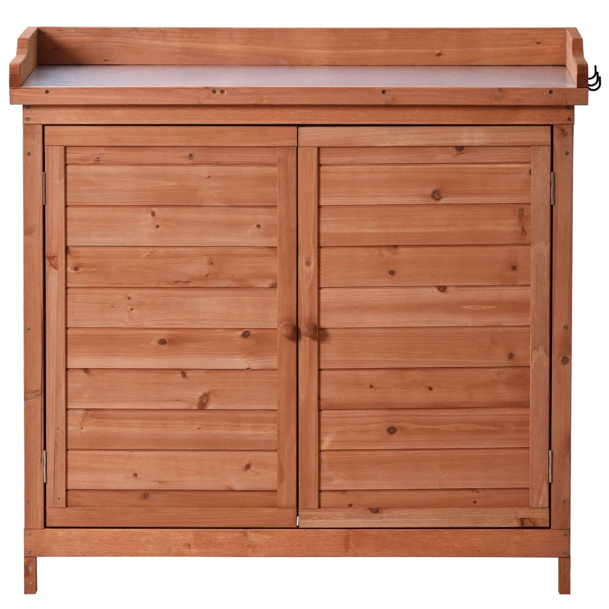 Outdoor 39" Potting Bench Table, Rustic Garden Wood Workstation with 2-Tier Shelves and Side Hooks, Orange