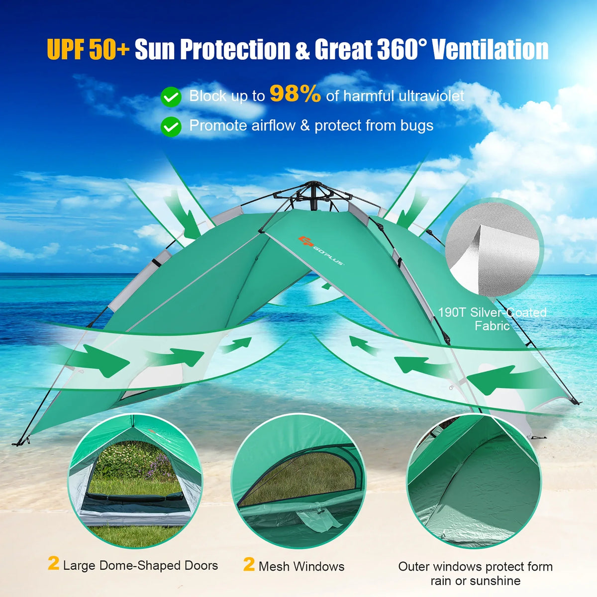 Goplus 4 Person Instant Pop-up Camping Tent 2-in-1 Double-Layer Waterproof Tent Blue