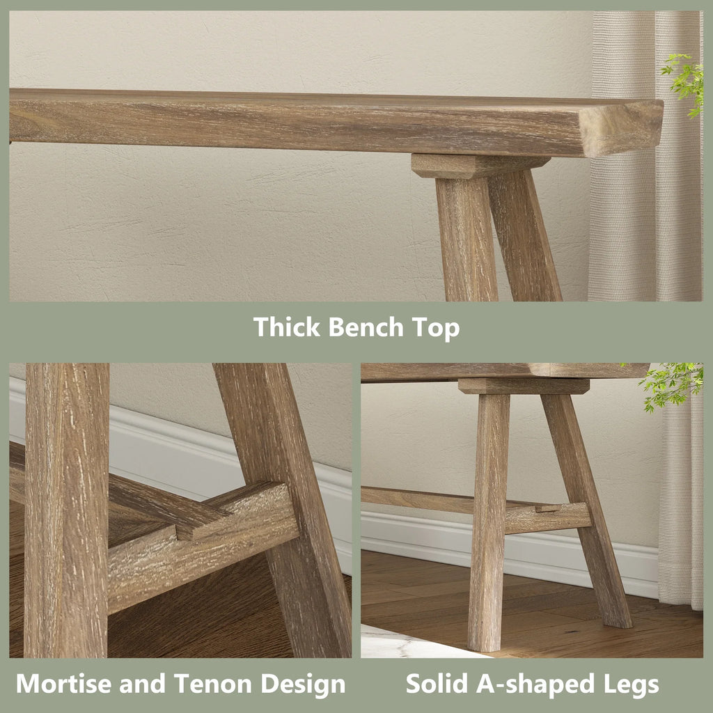 39" Solid Wood Bench, Rustic Farmhouse Wood Dining Room & Entryway Bench Seat for Indoors and Outdoors