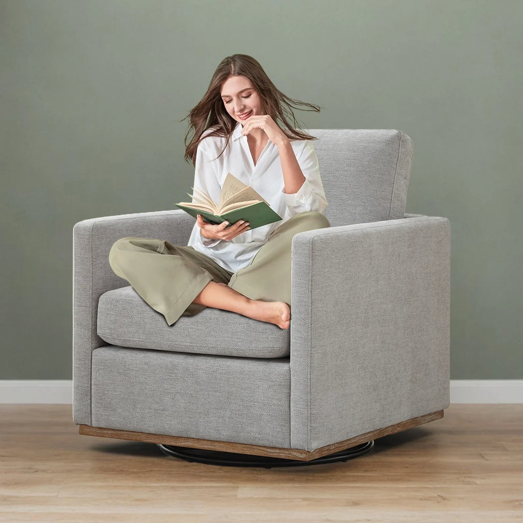 Swivel Accent Chair"360 Degree Square Swivel Chair for Living Room, Mid Century Modern Upholstered Swivel Barrel Chair,Comfy Sofa Armchairs for Bedroom,Nursery,Chenille(Beige)