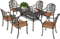 59.06" Cast Aluminum Outdoor Dining Table for 6� People, Rust-Resistant All-Weather Metal Patio Table with 2" Umbrella Hole, Heavy-Duty Garden Furniture for Deck, Backyard, Dark Bronze, Only Desk