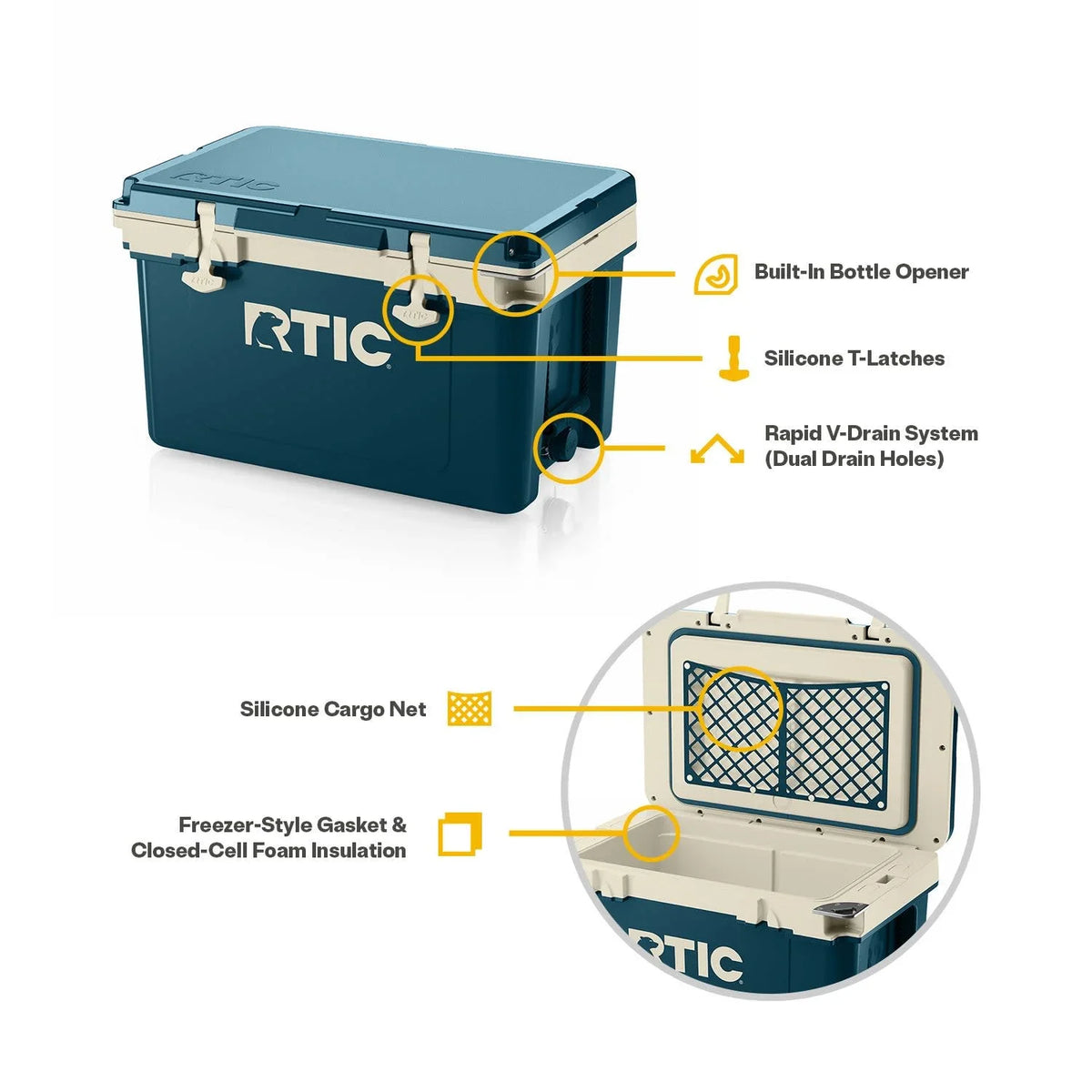 RTIC 32 QT Ultra-Light Hard-Sided Ice Chest Cooler, Fits 48 Cans, Dark Grey & Cool Grey