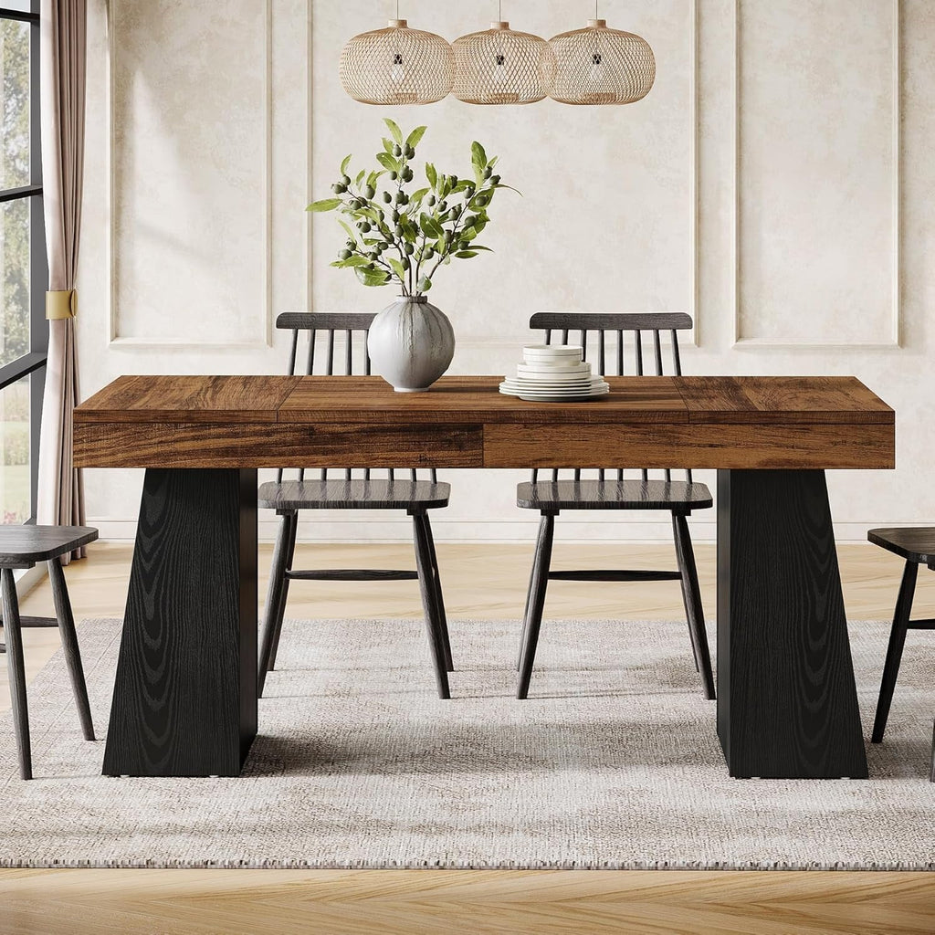 Rectangular 55" Dining Table for 4-6, Mid-Century Modern Kitchen Dining Table, Yellow