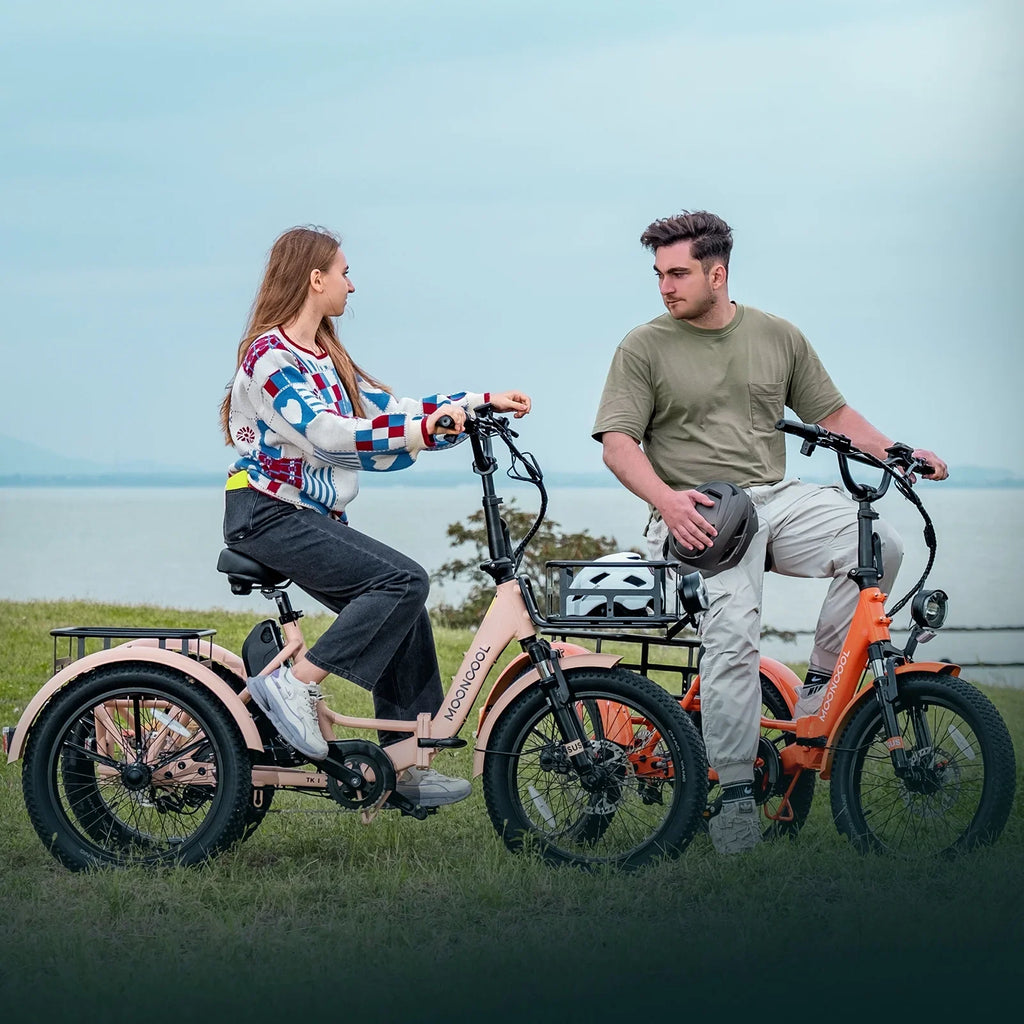 MOONCOOL TK1 Folding Electric Tricycle for Adults,48V 14.5Ah Removable battery, 500W"Peak 1000w"Motor, 20" Fat Tire Step-Thru 3Wheel Electric Bicycle w/Front&Rear Baskets, Certified to UL 2849 by SGS