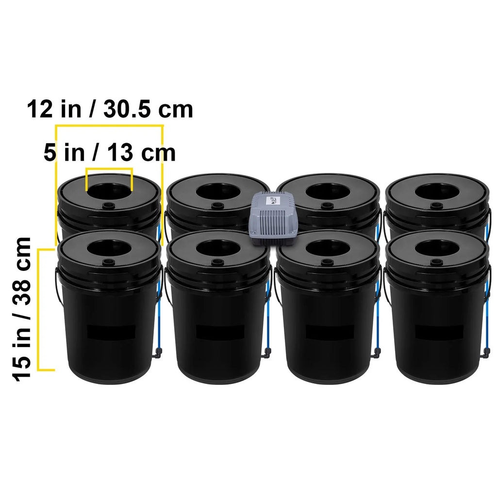 KFFKFF DWC Hydroponic System, 5 Gallon 8 Buckets, Deep Water Culture Growing Bucket, Hydroponics Grow Kit with Pump, Air Stone and Water Level Device, for Indoor/Outdoor Leafy Vegetables