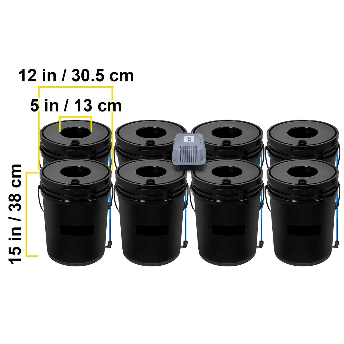 KFFKFF DWC Hydroponic System, 5 Gallon 8 Buckets, Deep Water Culture Growing Bucket, Hydroponics Grow Kit with Pump, Air Stone and Water Level Device, for Indoor/Outdoor Leafy Vegetables