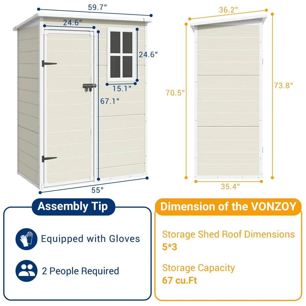 ELPOSUN Outdoor Storage Shed 6x4.5 ft, Resin Outside Sheds & Outdoor Storage Plastic for Trash Can, Bike, Lawnmower, Generator, Tool Shed with Lockable Door for Backyard, Lawn, Patio, Grey & White