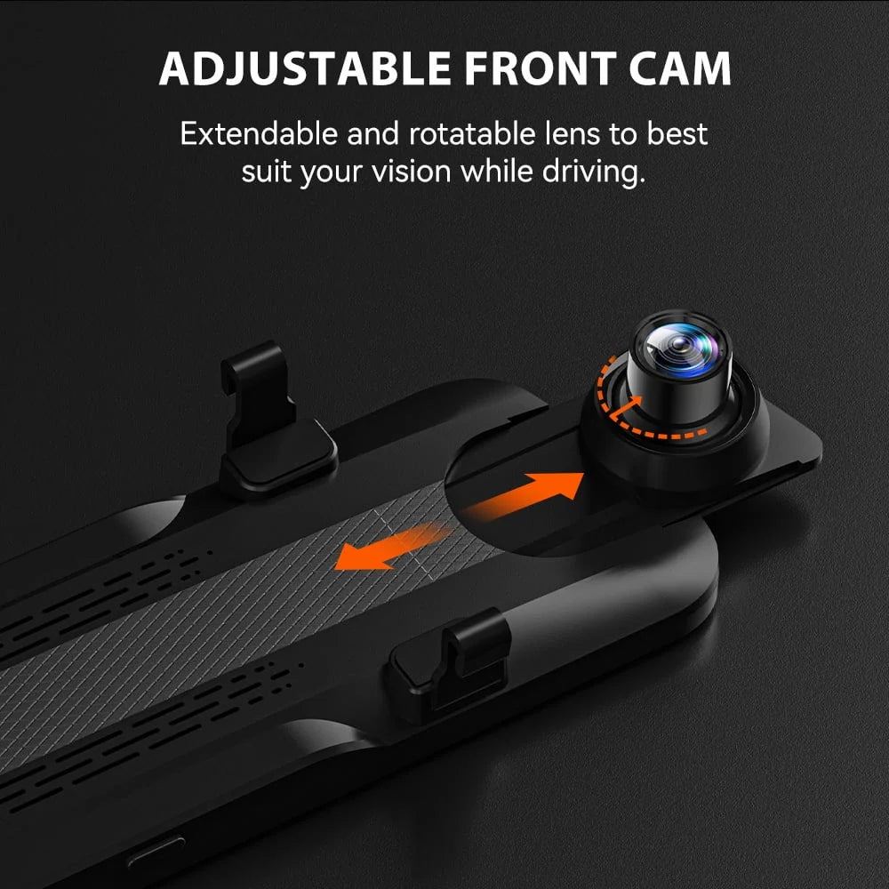 WolfBox 10" Touch Screen Dash Cam Front and Rear, 4K+1080P Rear View Mirror Backup Car Camera with Night Vision, GPS, Free 64GB Card