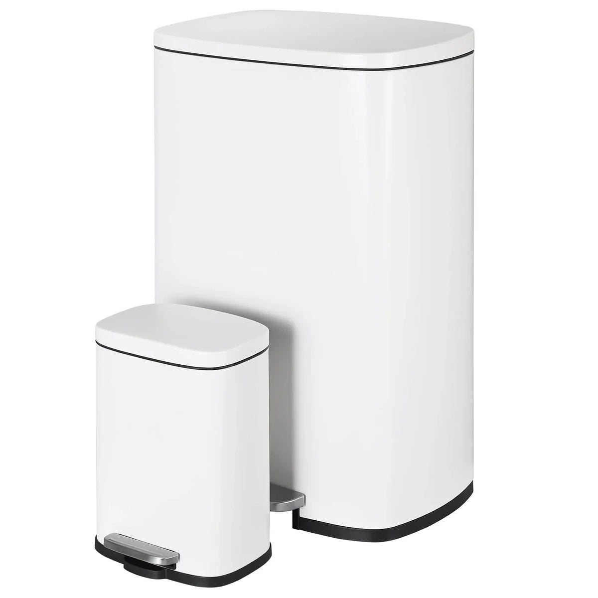 LAZY BUDDY 13.2 Gallon Stainless Steel Kitchen Trash Can with 1.3 Gallon Mini Trash Can, Rectangular Step Garbage Can with Lid