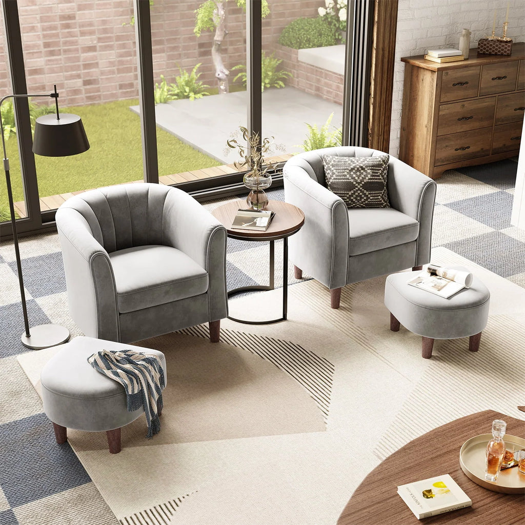 LINSY HOME Chenille Accent Chair with Ottoman for Living Room, Dark Gray
