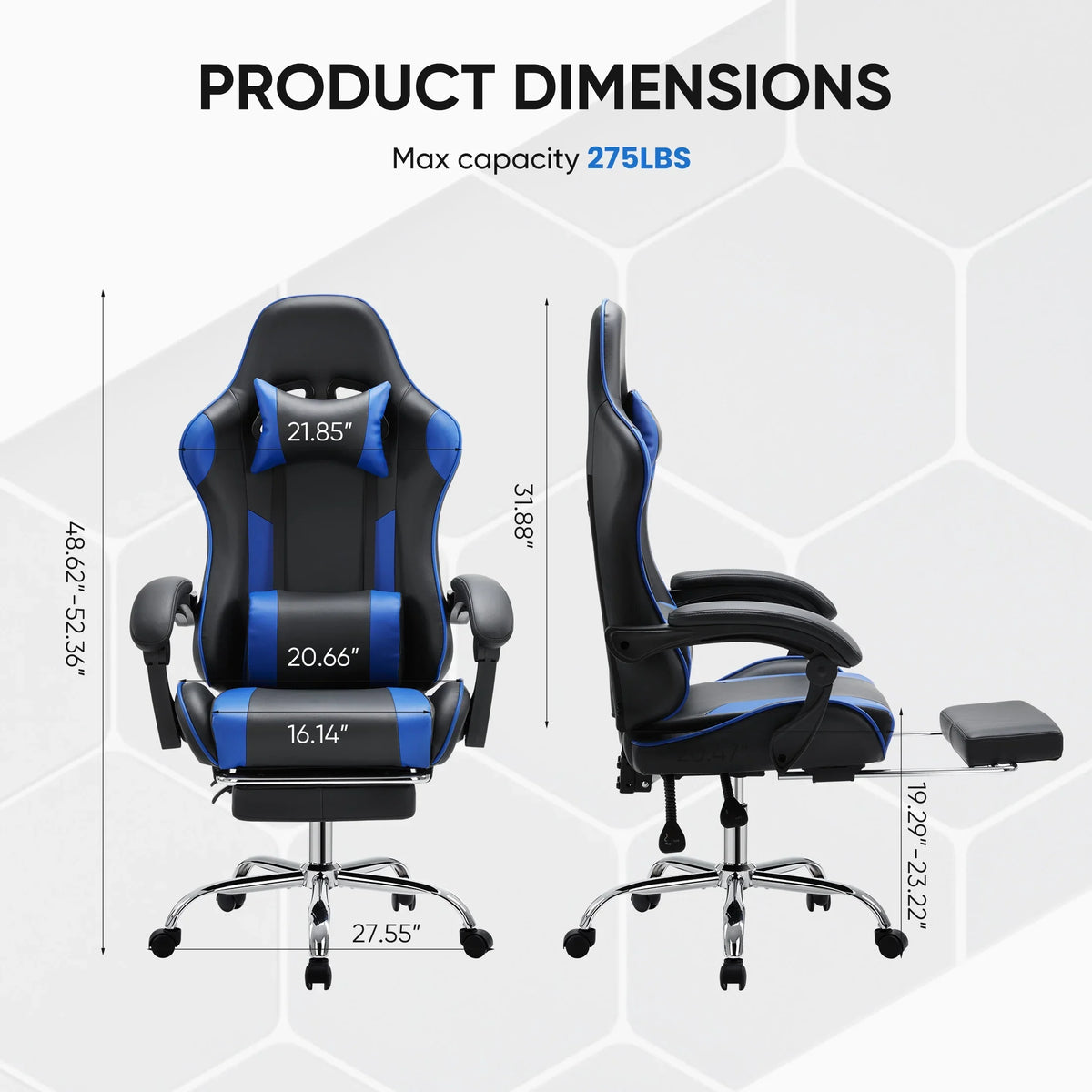 MCQ Ergonomic Swivel Gaming Chair with Headrest Lumbar Support for Home Office, Black and Grey