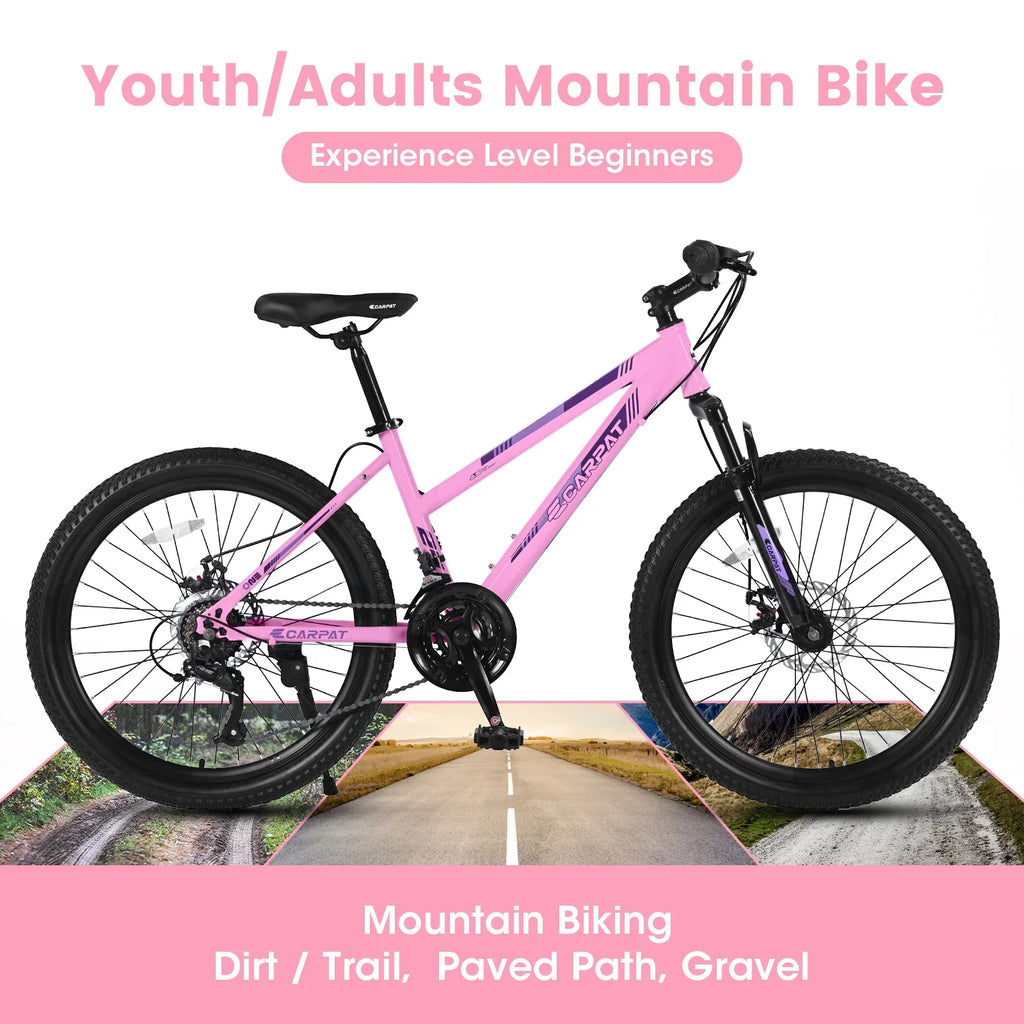 Ecarpat 26 Inch Mountain Bike Adults Womens Mountain Bicycles with Dual Disc Brakes Shimano 21-Speed Full Suspension MTB Bicycles for Outdoor Commuting Exercise, Multi Colors