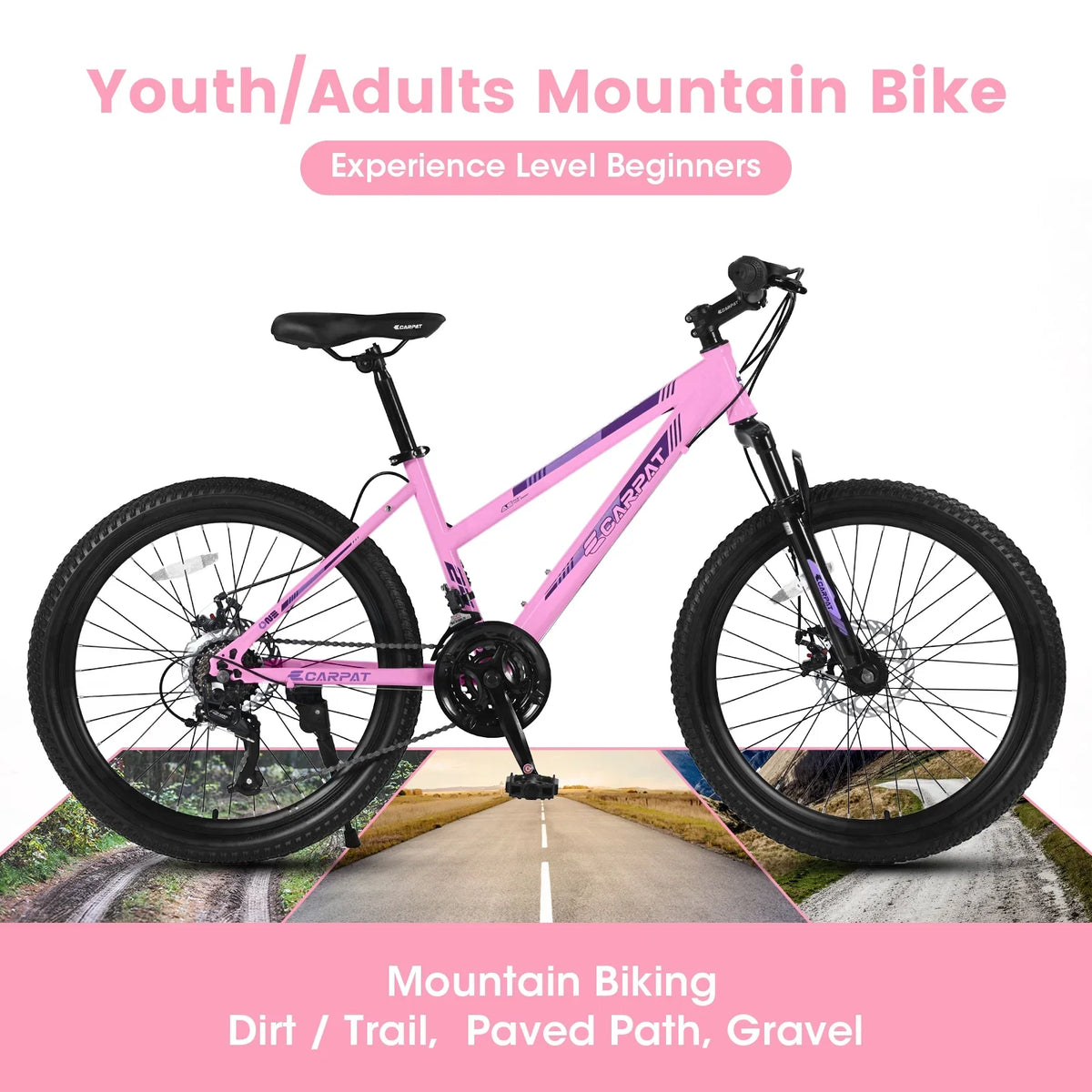 Ecarpat 26 Inch Mountain Bike Adults Womens Mountain Bicycles with Dual Disc Brakes Shimano 21-Speed Full Suspension MTB Bicycles for Outdoor Commuting Exercise, Multi Colors
