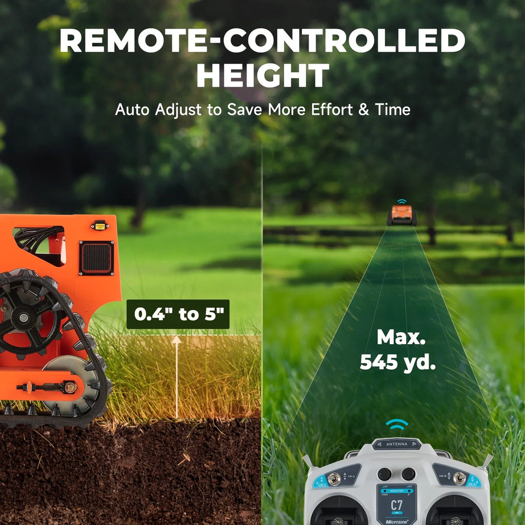 AHM 21" Remote Control Lawn Mower with Adjustable Cutting Height 45" Slope Cap