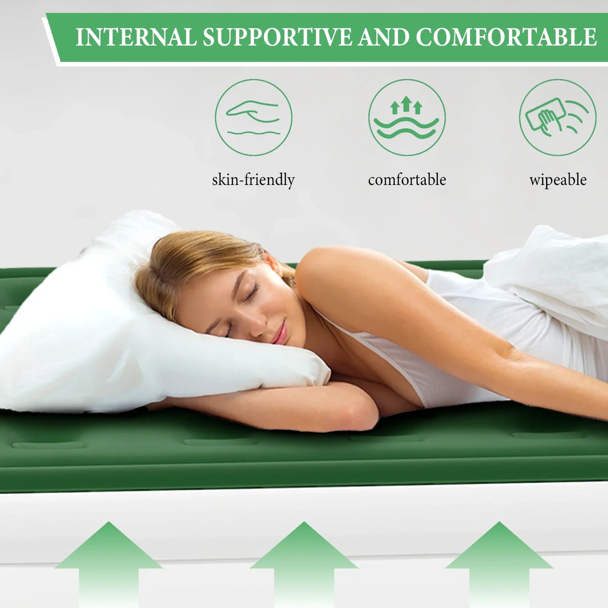 Full Size Air Mattress with Built in Pump,High Portable 18" Inflatable Mattress,Blow Up Mattress for Travel,Home and Guest(Parrot Green)