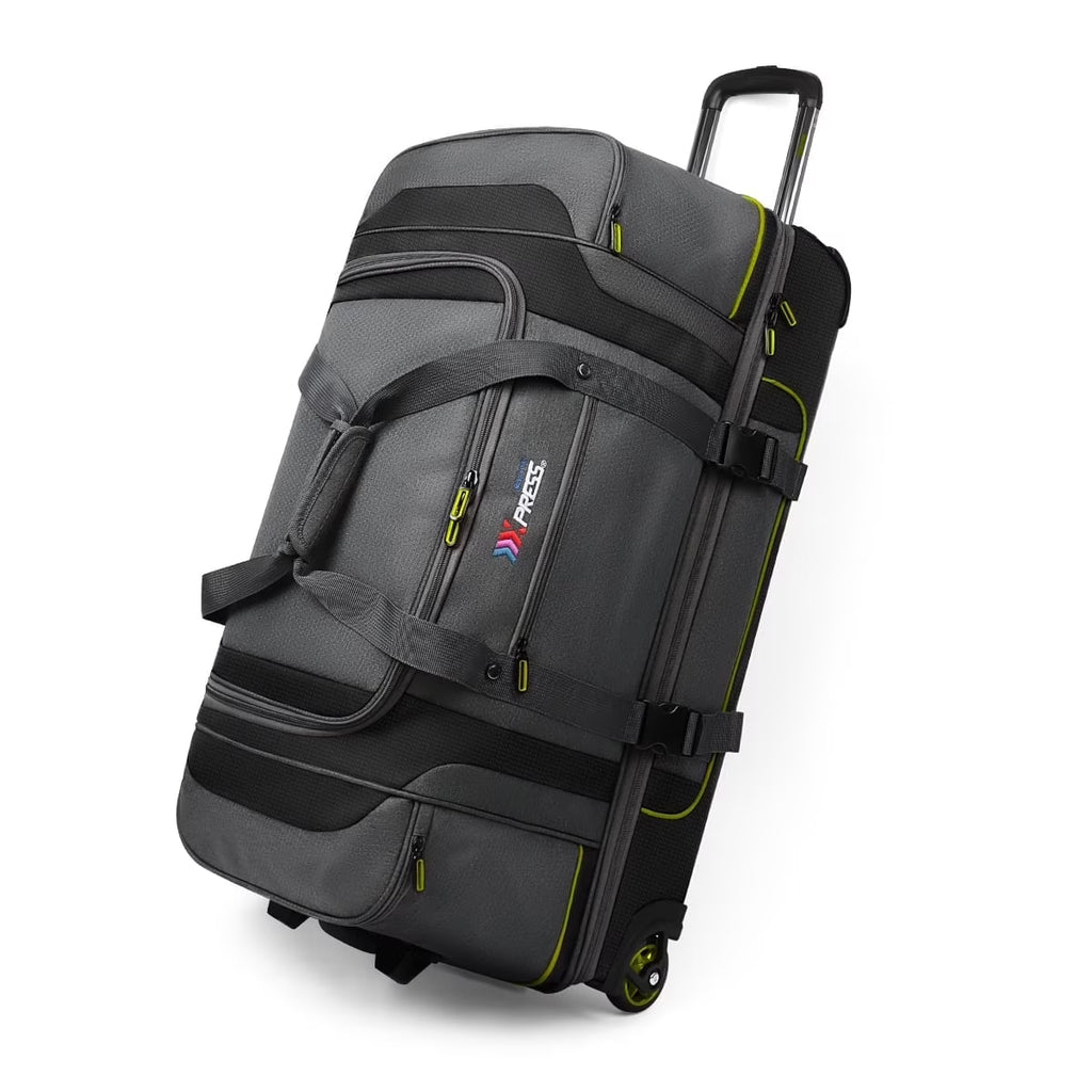 Rolling Duffle Bag with Drop Bottom,Large Wheeled Duffle Bag Luggage,Trolly Travel Bag with Roller 30 Inch,TBL074-Grey/Red
