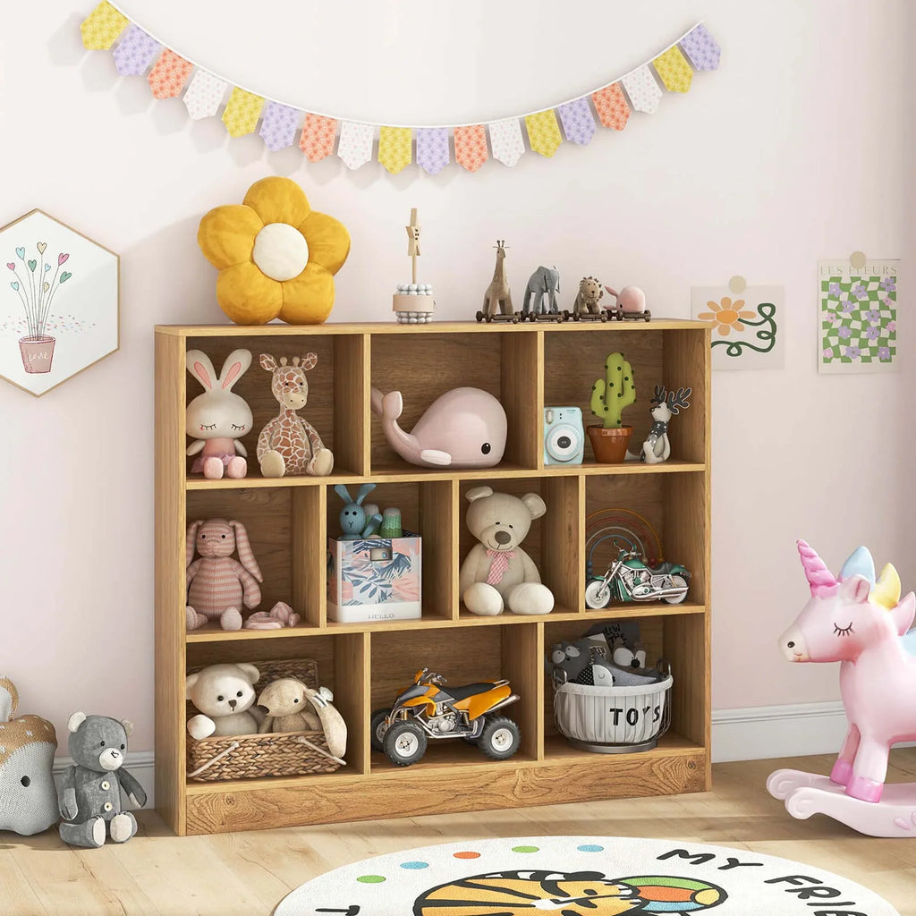 Costway 10-Cube Bookcase for Kids 41"Wooden Toy Storage Organizer for Kid’s Room White