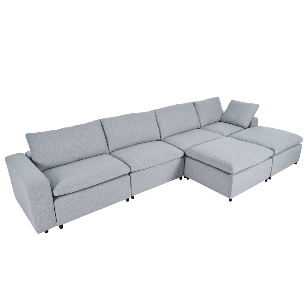Harper & Bright Designs Convertible Modular Sectional Sofa with 2 Removable Ottomans & Pillows, Large U Shape Cloud Couch with Reversible Chaise for Living Room, Grey