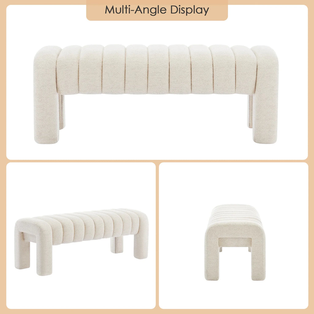 Zesthouse 63" End of Bed Bench, Linen Tufted Upholstered Ottoman Bench with Padded Seat and Solid Wood Leg, Modern Entryway Bench for Bedroom, Living Room, Beige