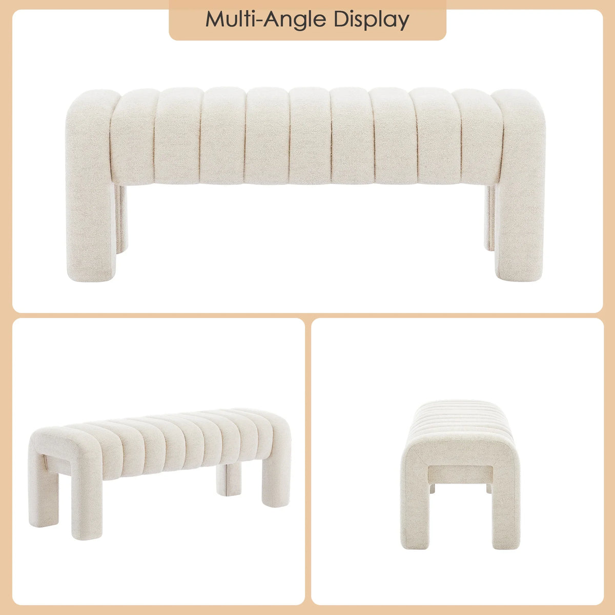 Zesthouse 63" End of Bed Bench, Linen Tufted Upholstered Ottoman Bench with Padded Seat and Solid Wood Leg, Modern Entryway Bench for Bedroom, Living Room, Beige
