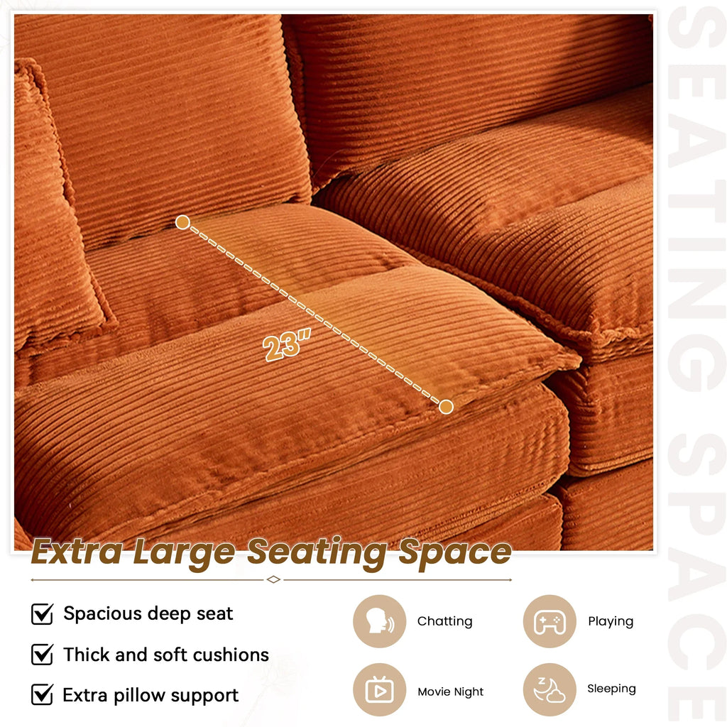Dinosisco 84"L Deep Seat Sofa, Corduroy Upholstered Sleeper Couch for Living Room, Pink