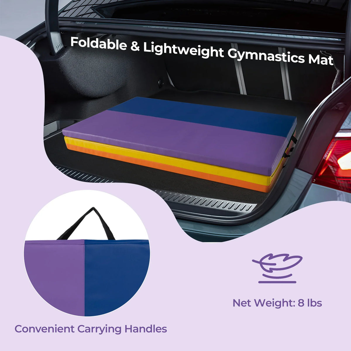 Costway Tri-Folding Gymnastics Mat 6' x 4' Tumbling Mat with Carrying Handles